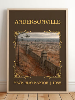 Andersonville Classic Book Art Print by MacKinlay Kantor – framed print leaning on a wooden floor