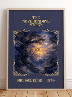 The Neverending Story Classic Book Art Print by Michael Ende – framed print leaning on a wooden floor