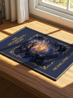The Neverending Story Classic Book Art Print by Michael Ende – print on a sunlit desk