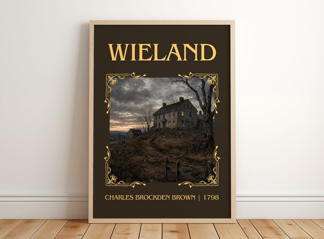 Wieland Classic Book Art Print by Charles Brockden Brown – framed print leaning on a wooden floor
