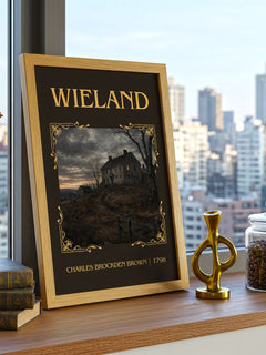Wieland Classic Book Art Print by Charles Brockden Brown – framed print on a city-view windowsill