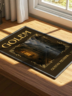 Golem Classic Book Art Print by Gustav Meyrink – print on a sunlit desk