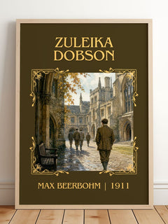 Zuleika Dobson Classic Book Art Print by Max Beerbohm – framed print leaning on a wooden floor