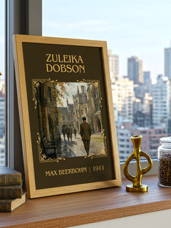 Zuleika Dobson Classic Book Art Print by Max Beerbohm – framed print on a city-view windowsill