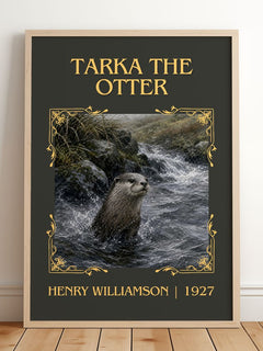 Tarka the Otter Classic Book Art Print by Henry Williamson – framed print leaning on a wooden floor