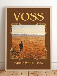 Voss Classic Book Art Print by Patrick White – framed print leaning on a wooden floor