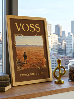 Voss Classic Book Art Print by Patrick White – framed print on a city-view windowsill