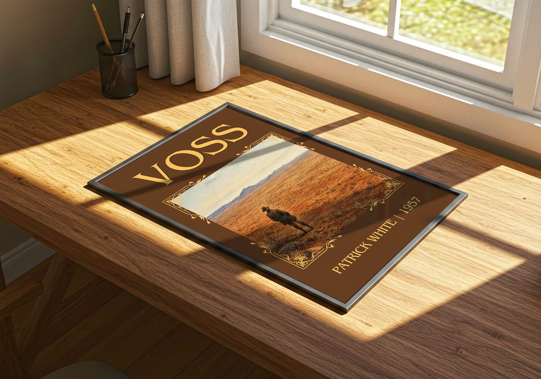 Voss Classic Book Art Print by Patrick White – print on a sunlit desk
