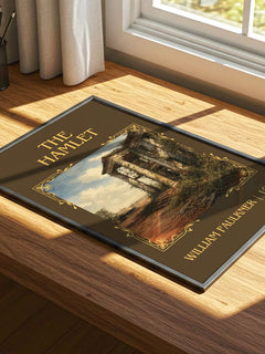 The Hamlet Classic Book Art Print by William Faulkner – print on a sunlit desk