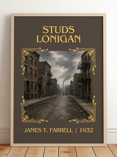 Studs Lonigan Classic Book Art Print by James T. Farrell – framed print leaning on a wooden floor