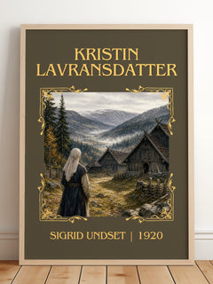 Kristin Lavransdatter Classic Book Art Print by Sigrid Undset – framed print leaning on a wooden floor