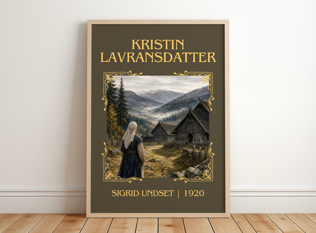 Kristin Lavransdatter Classic Book Art Print by Sigrid Undset – framed print leaning on a wooden floor
