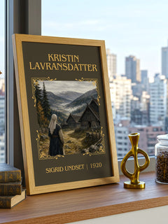 Kristin Lavransdatter Classic Book Art Print by Sigrid Undset – framed print on a city-view windowsill