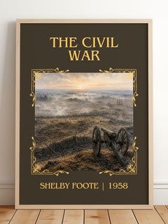 The Civil War Classic Book Art Print by Shelby Foote – framed print leaning on a wooden floor