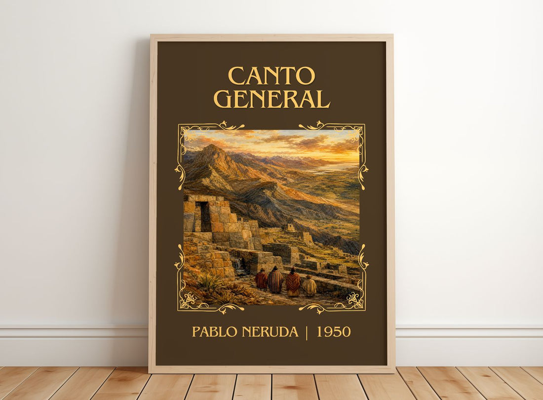 Canto General Classic Book Art Print by Pablo Neruda – framed print leaning on a wooden floor