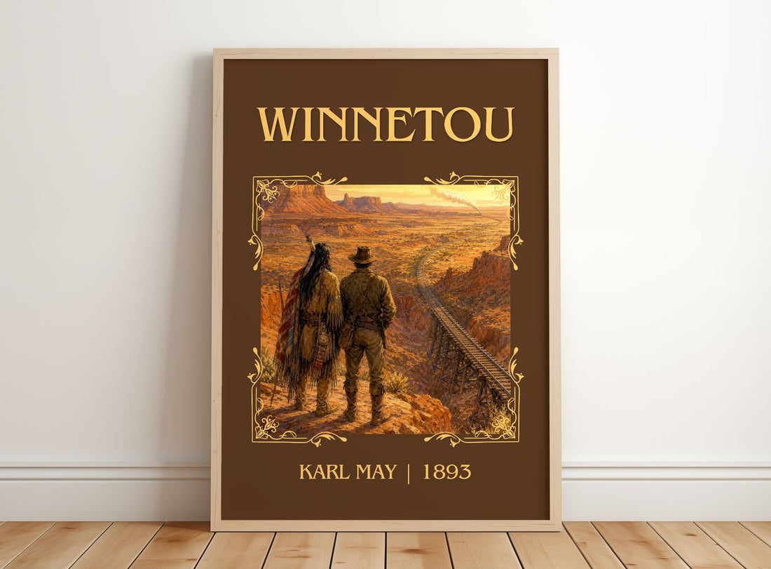 Winnetou Classic Book Art Print by Karl May – framed print leaning on a wooden floor