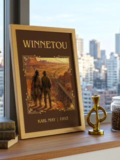 Winnetou Classic Book Art Print by Karl May – framed print on a city-view windowsill