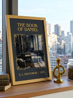 The Book of Daniel Classic Book Art Print by E. L. Doctorow – framed print on a city-view windowsill