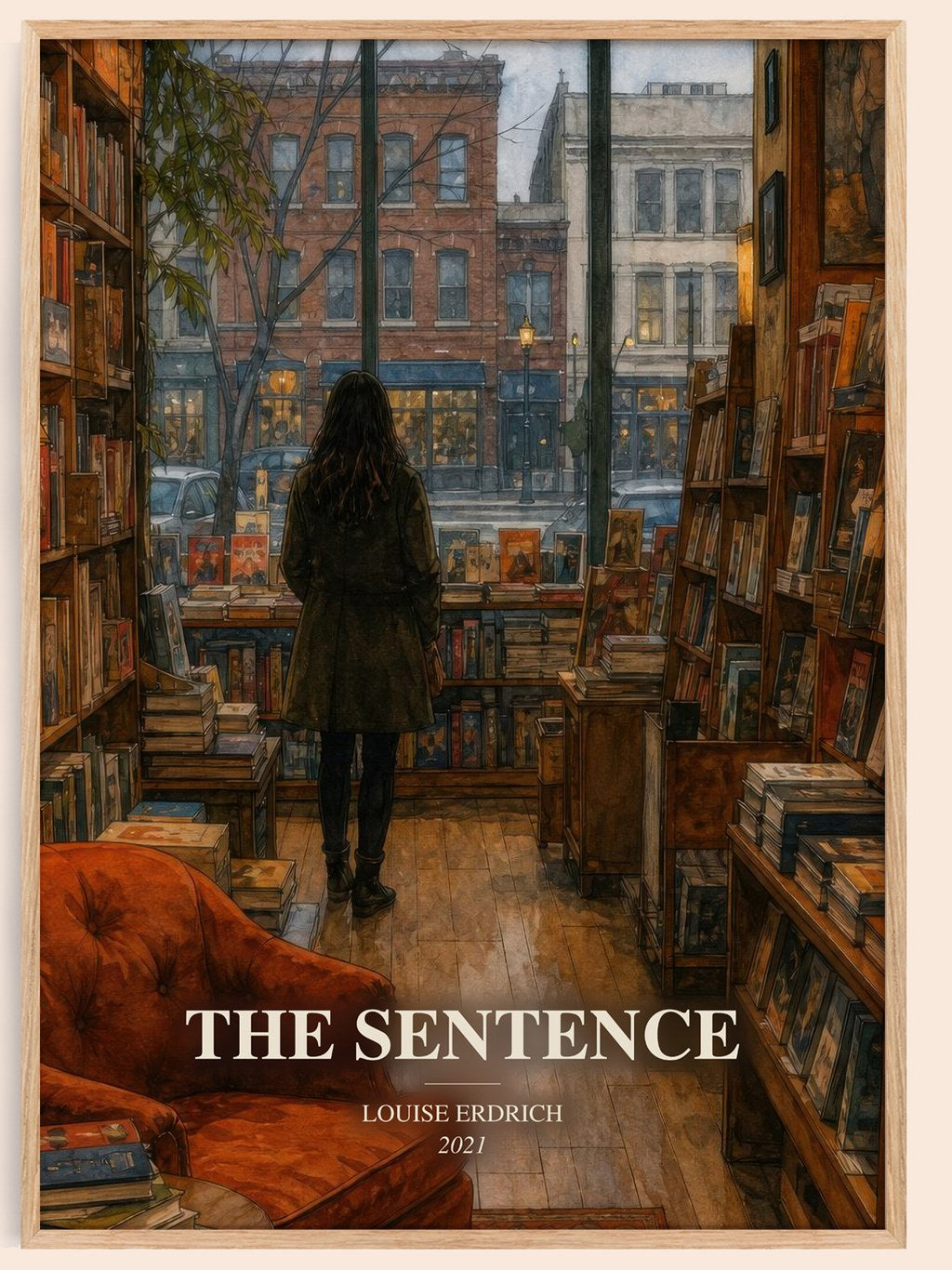 The Sentence watercolour book poster by Louise Erdrich – framed literary art print