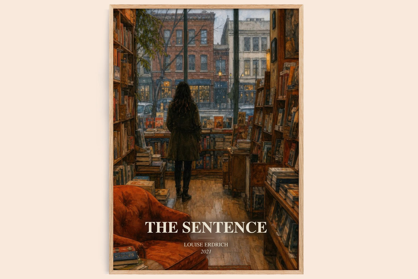 The Sentence watercolour book poster by Louise Erdrich – framed literary art print