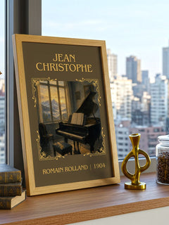 Jean Christophe Classic Book Art Print by Romain Rolland – framed print on a city-view windowsill