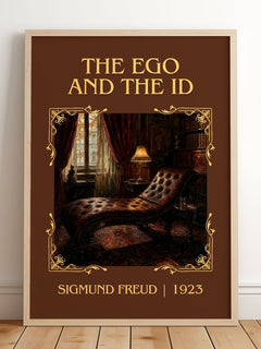 The Ego and the Id Classic Book Art Print by Sigmund Freud – framed print leaning on a wooden floor