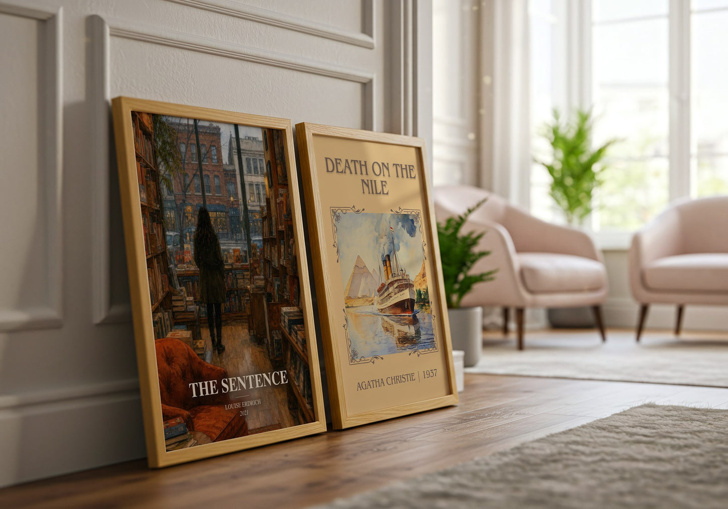 The Sentence watercolour print framed by window – literary home decor