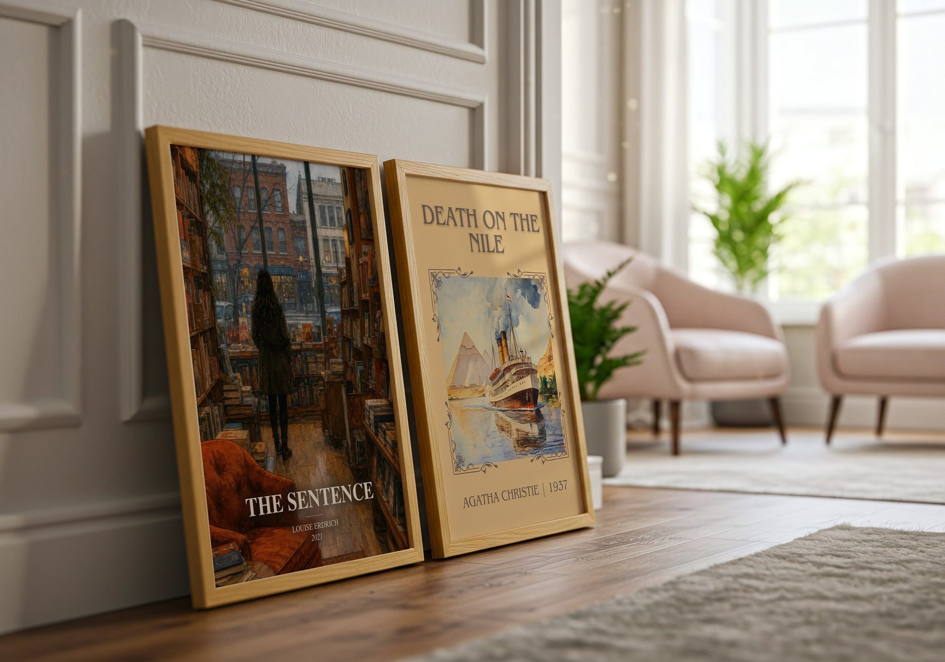 The Sentence watercolour print framed by window – literary home decor