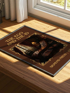 The Ego and the Id Classic Book Art Print by Sigmund Freud – print on a sunlit desk