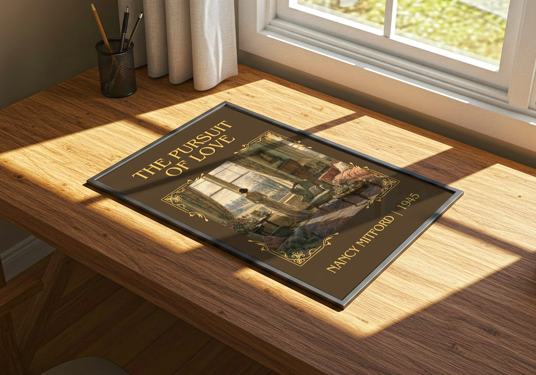 The Pursuit Of Love Classic Book Art Print by Nancy Mitford – print on a sunlit desk