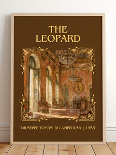 The Leopard Classic Book Art Print by Giuseppe Tomasi di Lampedusa – framed print leaning on a wooden floor