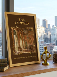 The Leopard Classic Book Art Print by Giuseppe Tomasi di Lampedusa – framed print on a city-view windowsill