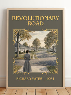 Revolutionary Road Classic Book Art Print by Richard Yates – framed print leaning on a wooden floor