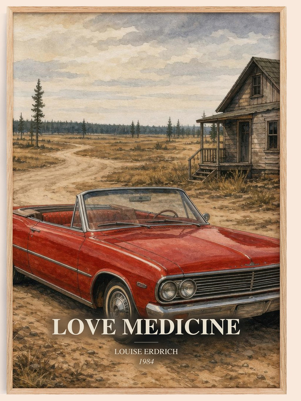 Love Medicine watercolour book poster by Louise Erdrich – framed literary art print