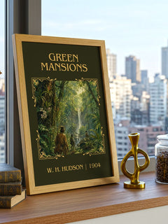 Green Mansions Classic Book Art Print by W. H. Hudson – framed print on a city-view windowsill