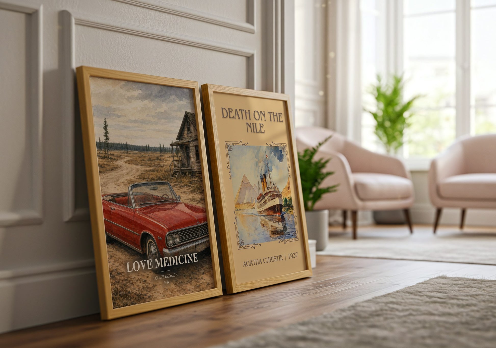 Love Medicine watercolour print framed by window – literary home decor