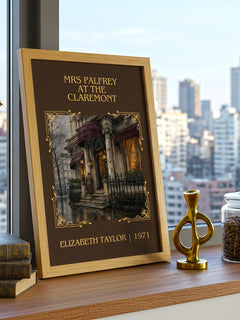 Mrs Palfrey at the Claremont Classic Book Art Print by E. Taylor – framed print on a city-view windowsill