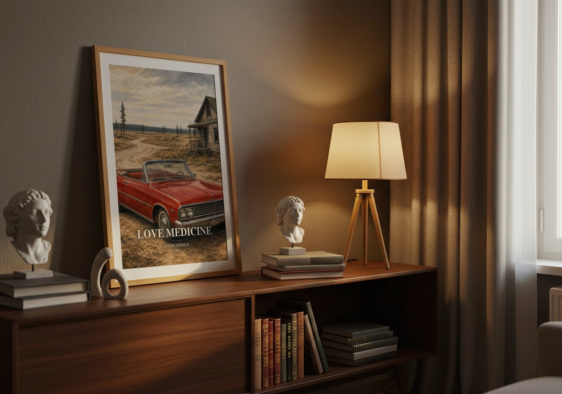 Love Medicine watercolour print on bookshelf – Louise Erdrich fan gift
