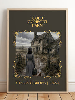 Cold Comfort Farm Classic Book Art Print by Stella Gibbons – framed print leaning on a wooden floor