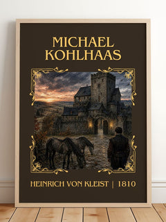 Michael Kohlhaas Classic Book Art Print by Heinrich von Kleist – framed print leaning on a wooden floor