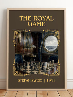 The Royal Game Classic Book Art Print by Stefan Zweig – framed print leaning on a wooden floor