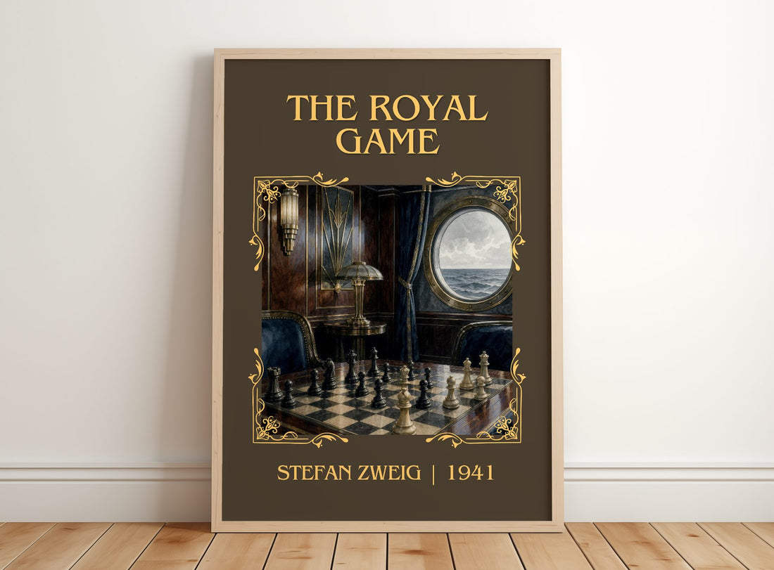 The Royal Game Classic Book Art Print by Stefan Zweig – framed print leaning on a wooden floor