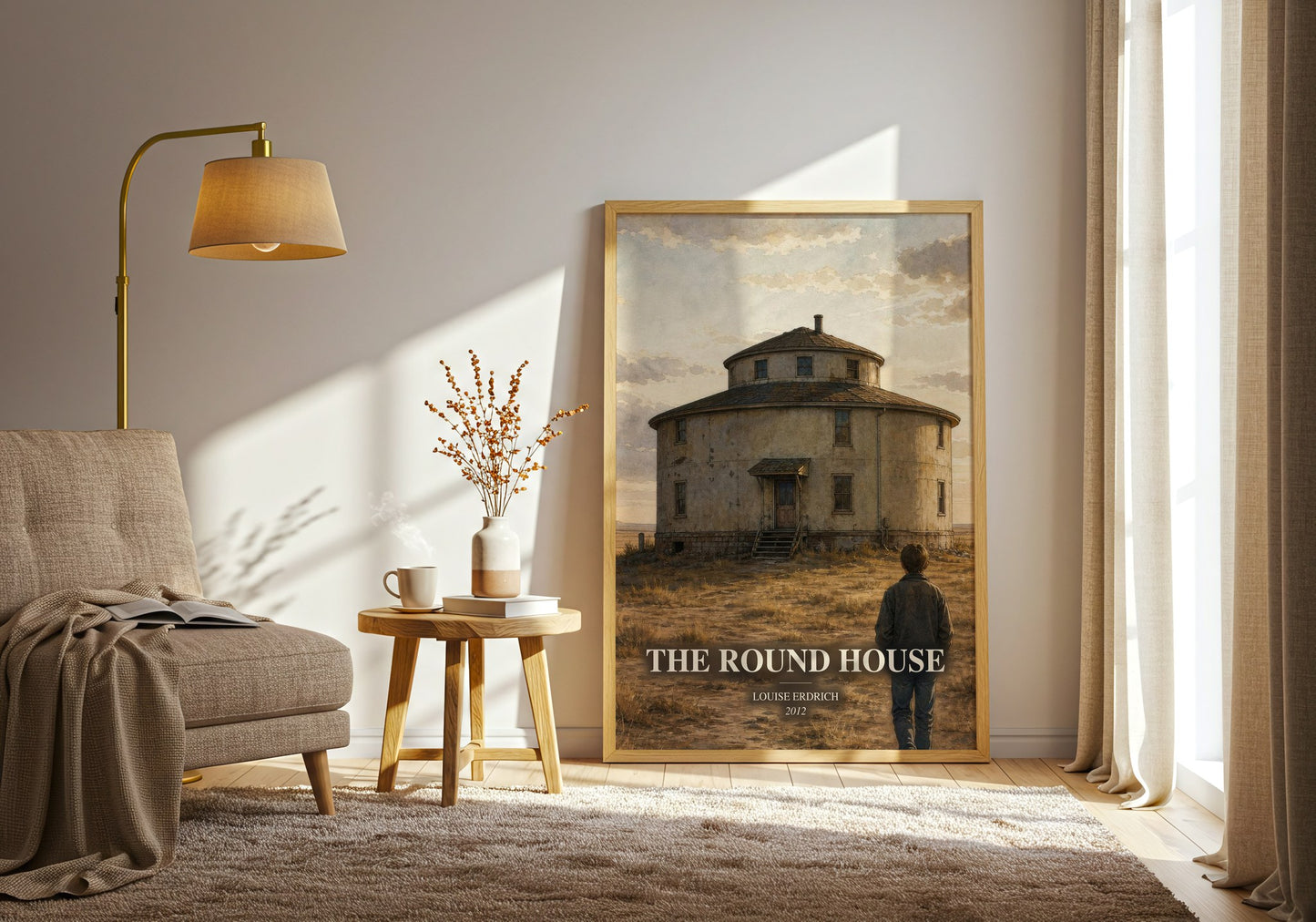 The Round House watercolour print in frame leaning in hallway – literary fiction wall art