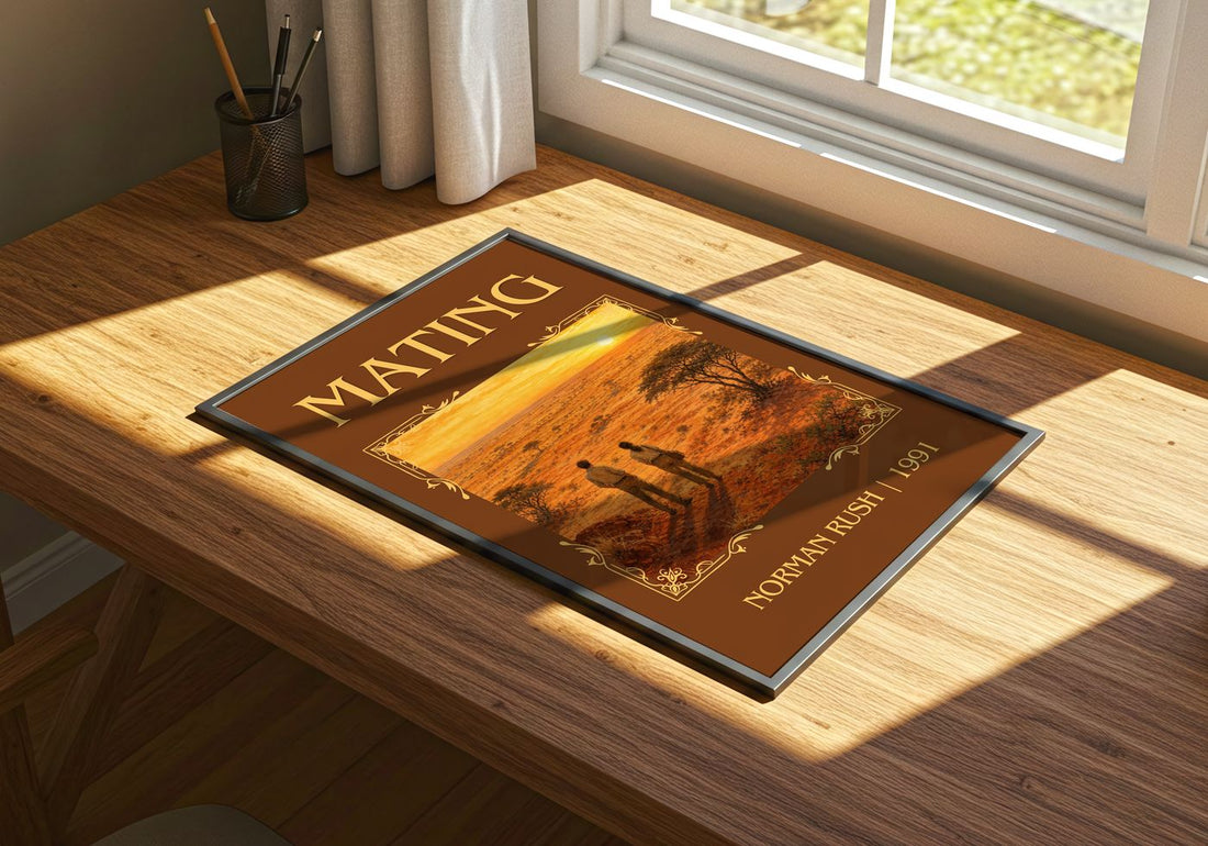 Mating Classic Book Art Print by Norman Rush – print on a sunlit desk