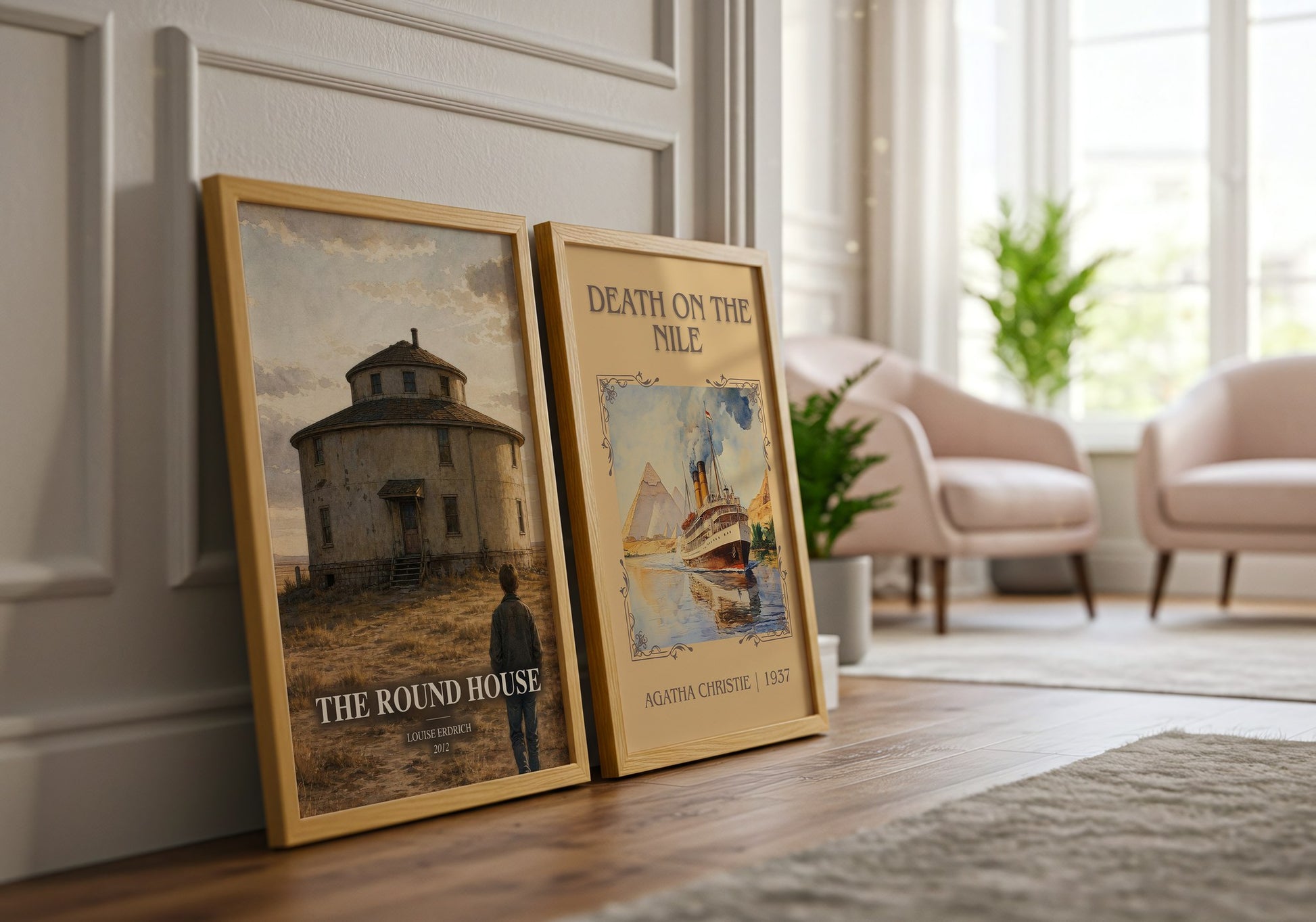 The Round House watercolour print framed by window – literary home decor