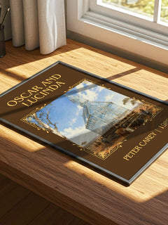 Oscar and Lucinda Classic Book Art Print by Peter Carey – print on a sunlit desk
