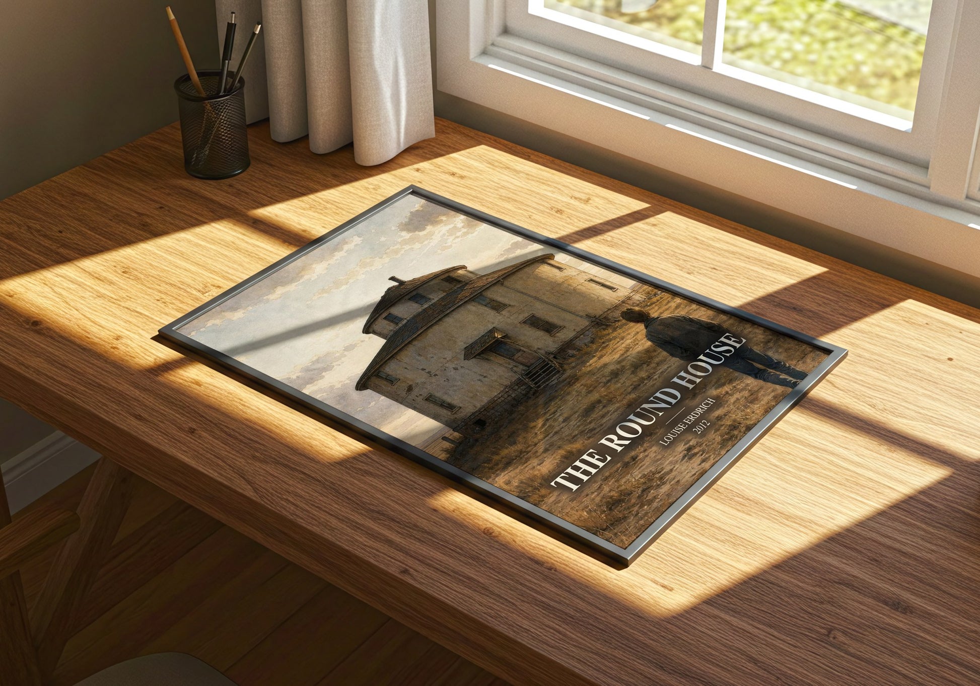 The Round House watercolour book poster framed on wall – literary fiction wall art