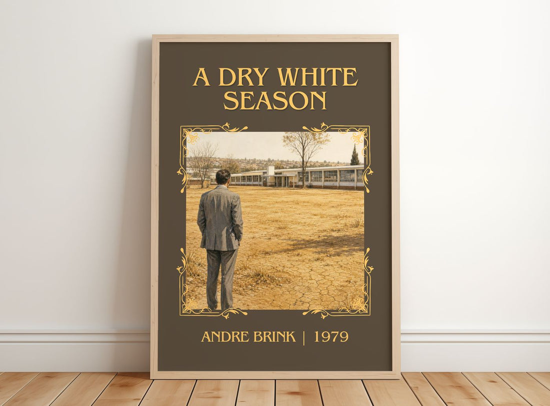 A Dry White Season Classic Book Art Print by Andre Brink – framed print leaning on a wooden floor