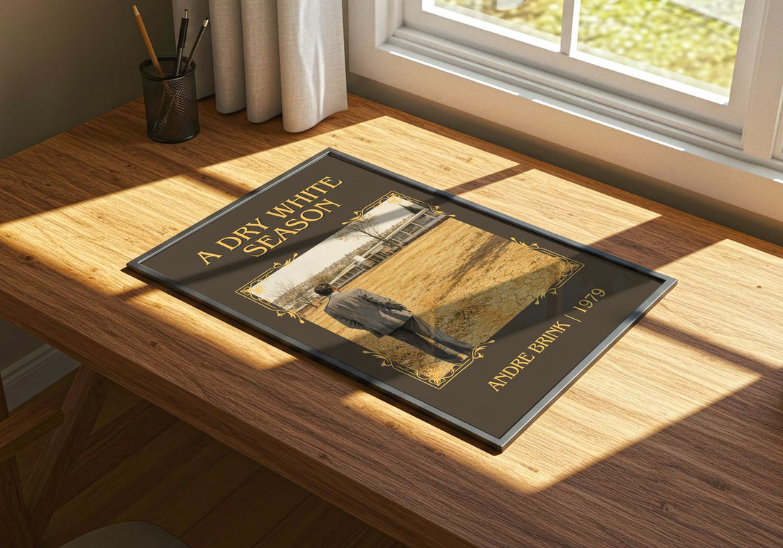 A Dry White Season Classic Book Art Print by Andre Brink – print on a sunlit desk
