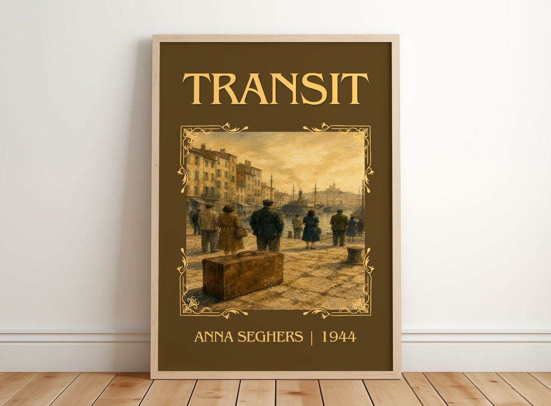 Transit Classic Book Art Print by Anna Seghers – framed print leaning on a wooden floor
